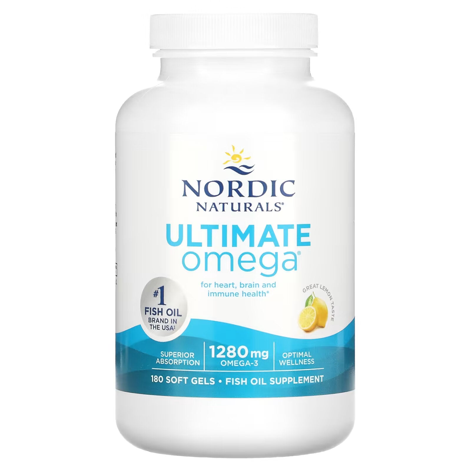 Nordic Naturals Omega-3 Fish Oil, Lemon Flavor, 180 Capsules