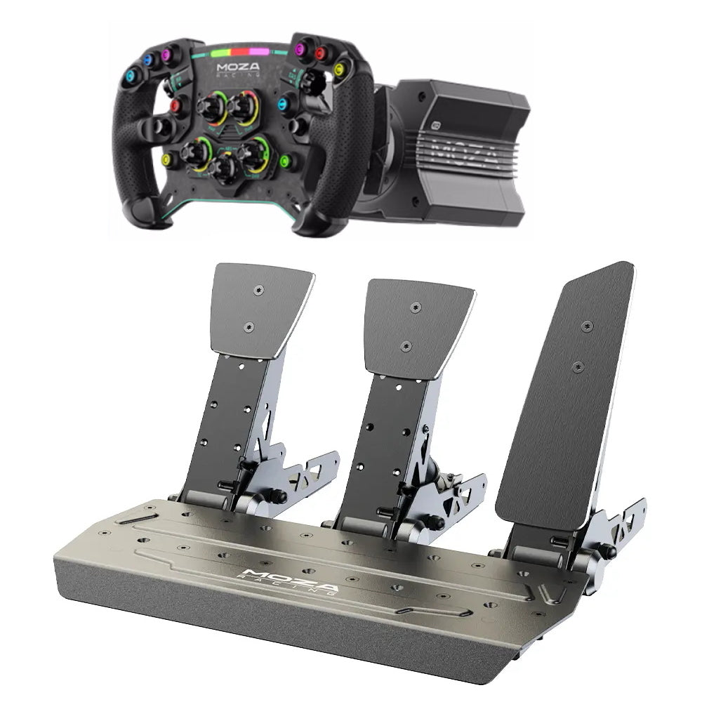 Moza R12 steering wheel, steering wheel base + GS V2 steering wheel + 3 SR-P pedals, black