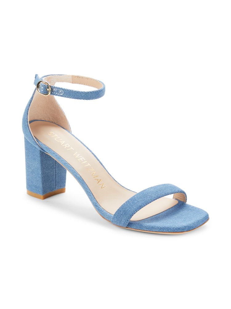 Stuart Weitzman Nudistcurve Ankle Strap Denim Sandals in Washed