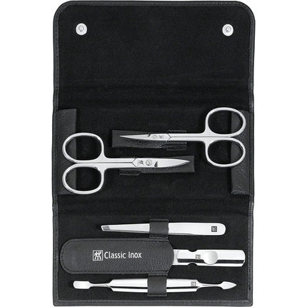 Manicure set of 5 items made of genuine leather with buttons - black, Zwilling