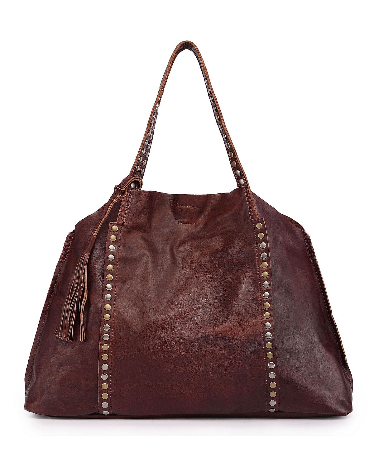 Women's large bag made of genuine birch leather OLD TREND, brown