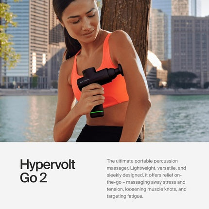 مسدس تدليك يدوي Hypervolt Go 2 Black بتقنية Silent Glide و3 سرعات ورأسين قابلين للاستبدال، Hyperice