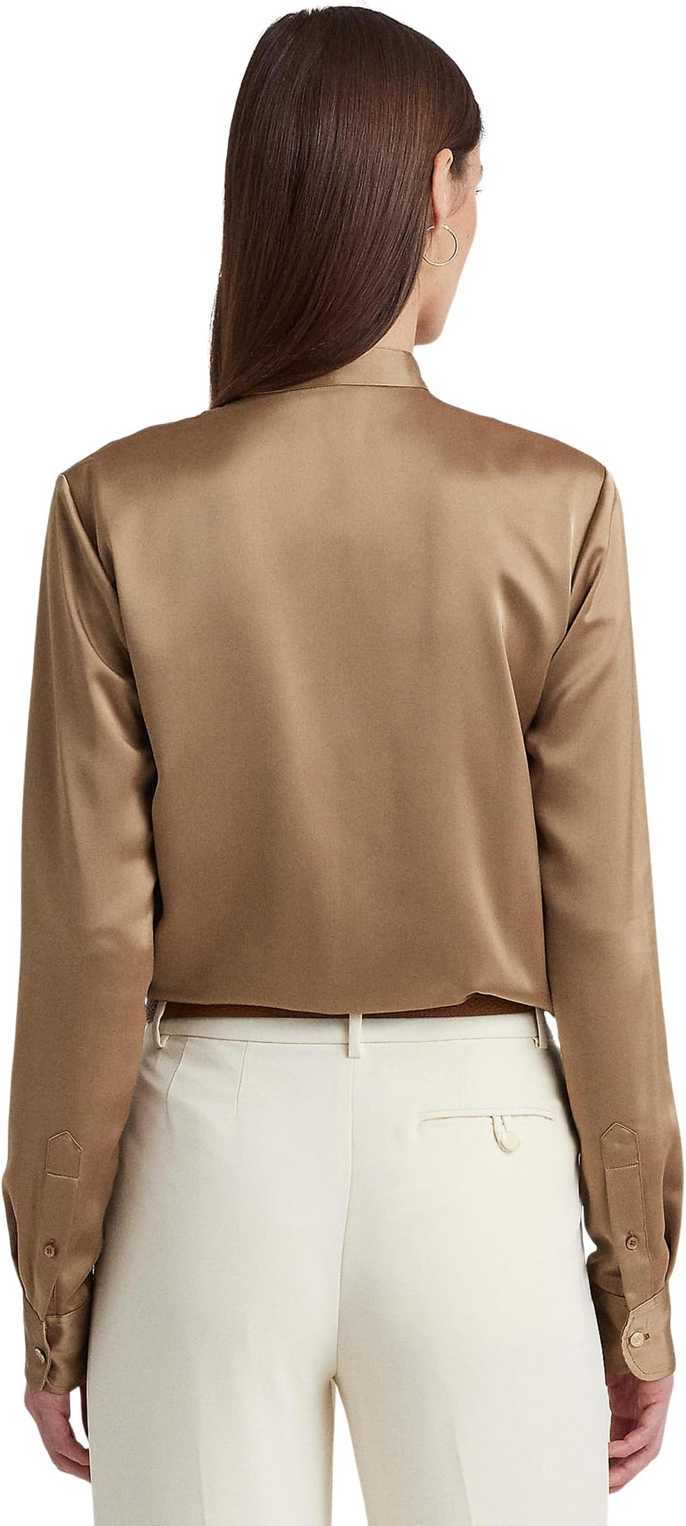 LAUREN Ralph Lauren Satin Charmeuse Ruffle Shirt in Classic Camel