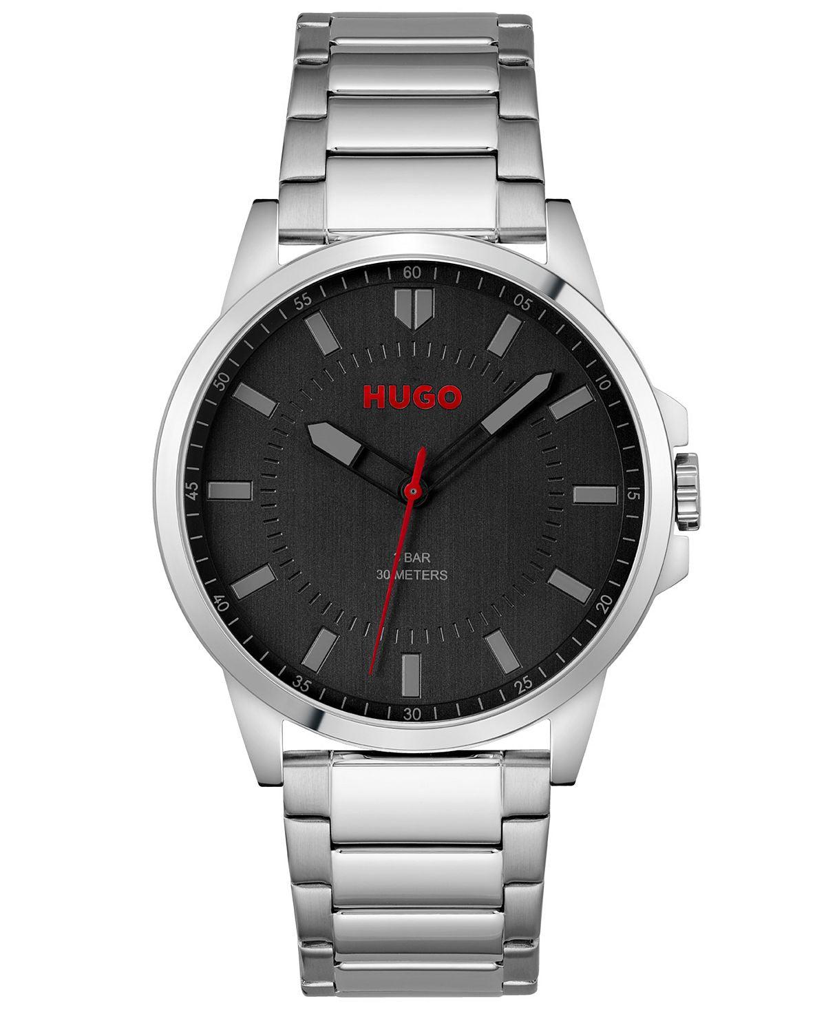 First men's silver stainless steel bracelet watch, 43 mm HUGO