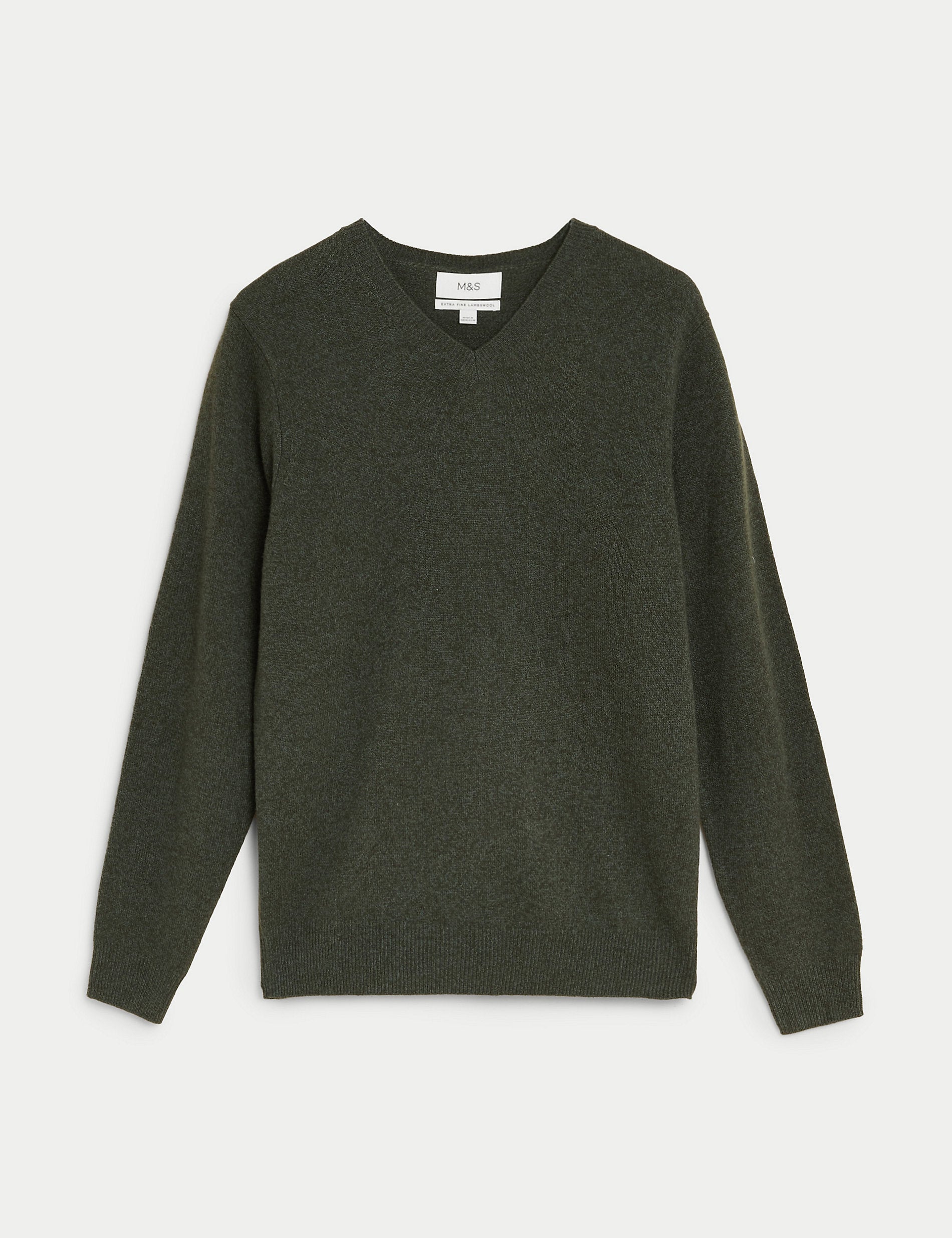 Marks & Spencer V-Neck Extra Fine Lambswool Jumper, Khaki