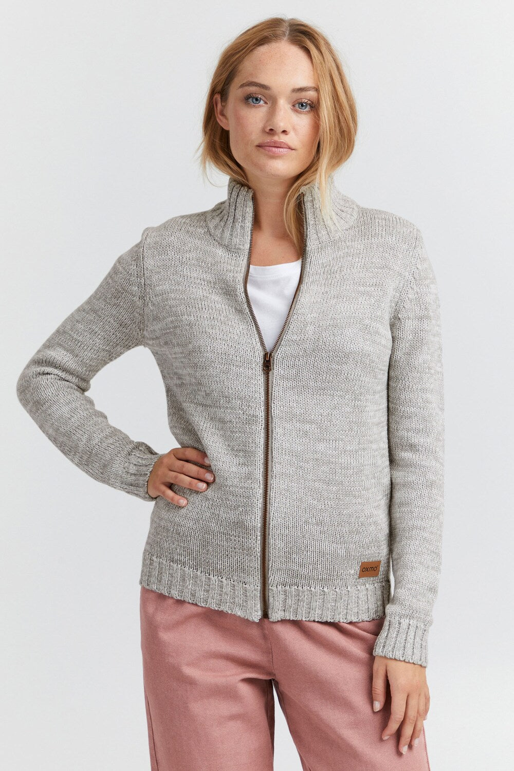 Knitted cardigan Oxmo Phenix, light gray