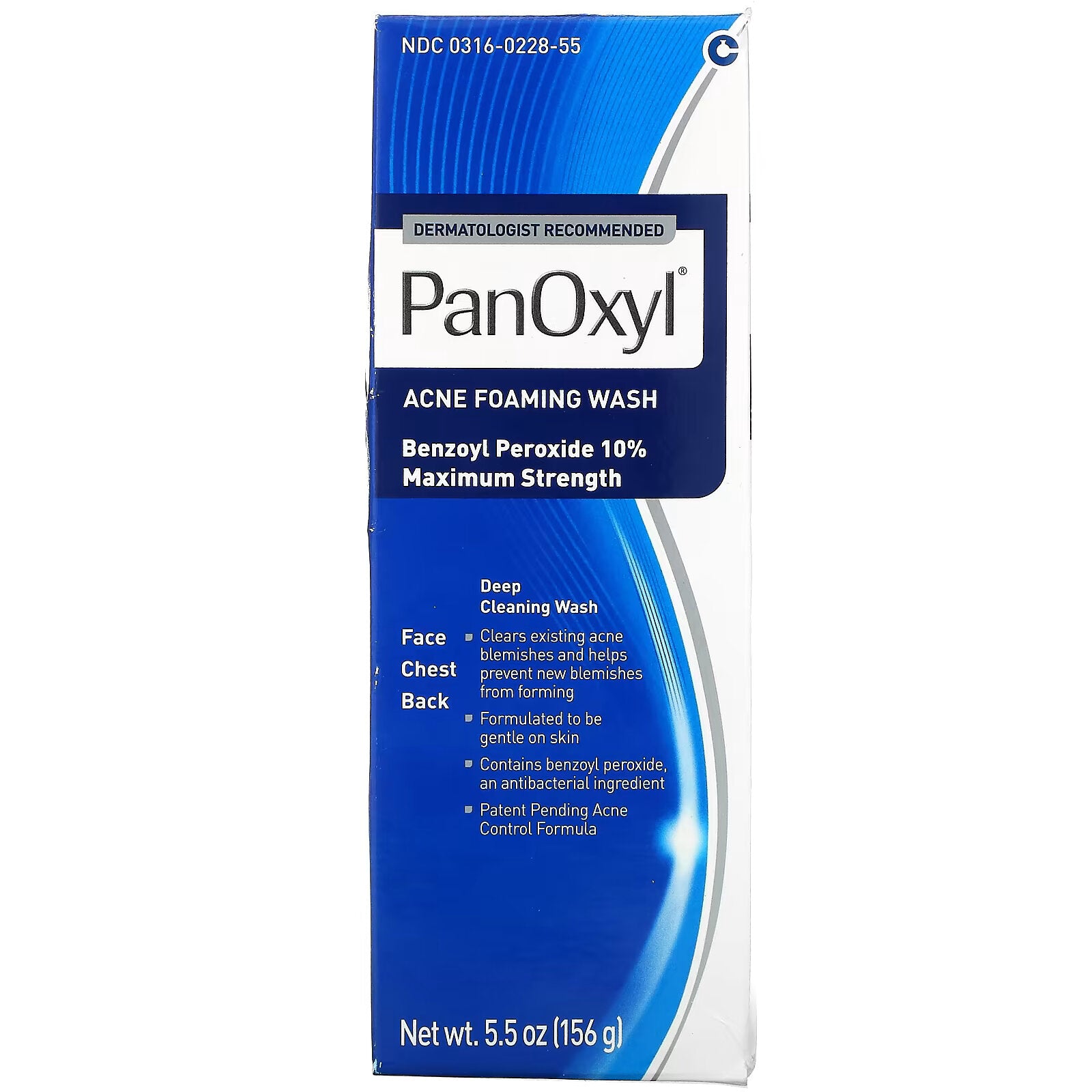 Acne cleanser PanOxyl benzoyl peroxide 10%, 156 g