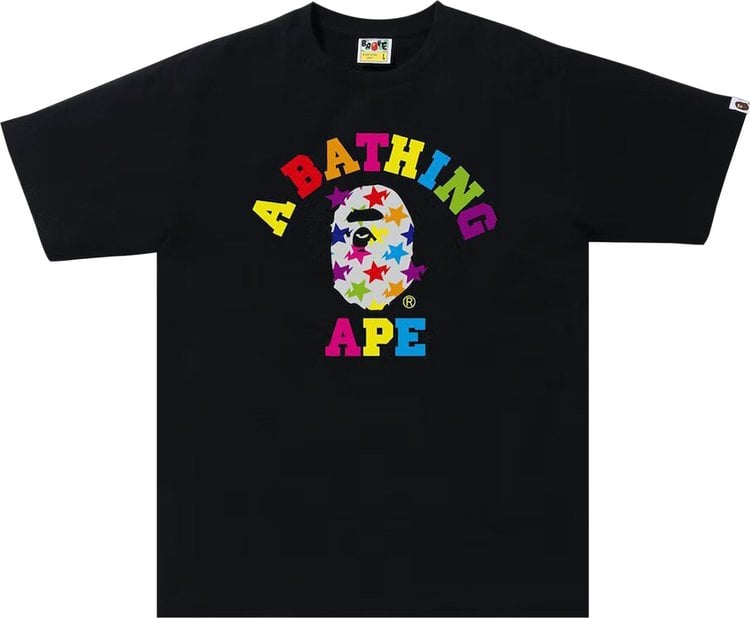 تي شيرت جامعي بنمط Sta من BAPE باللون الأسود، أسود