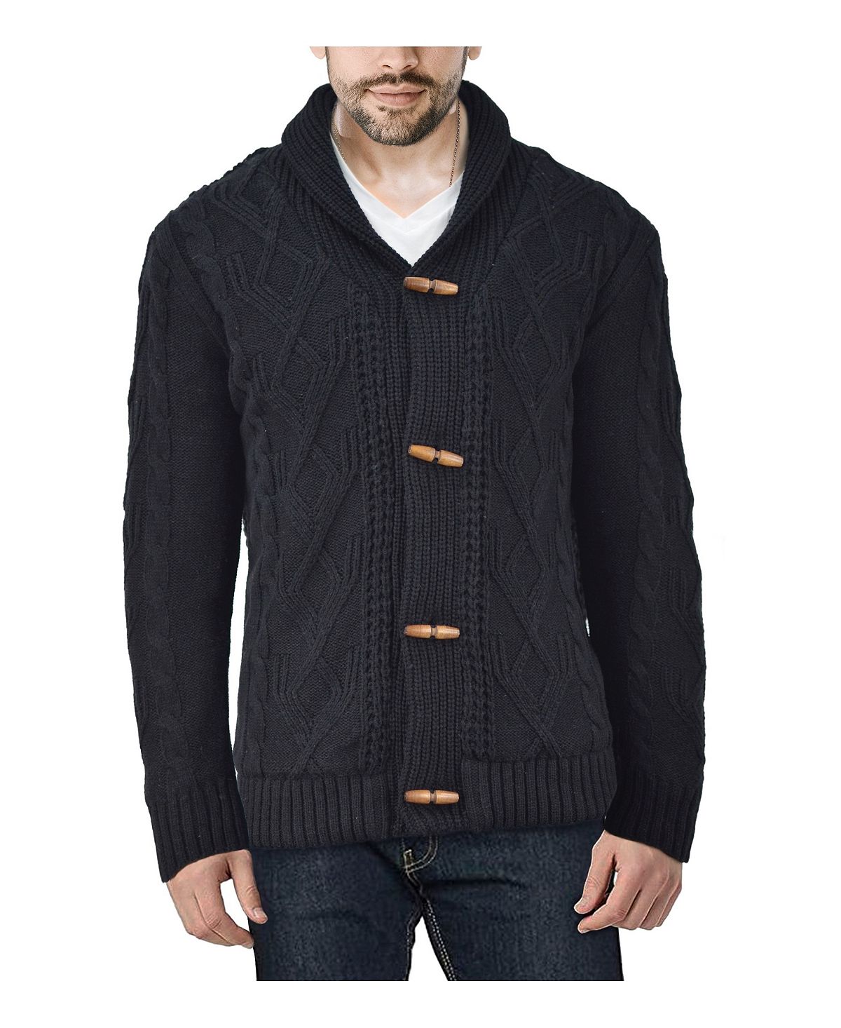 Men's knitted cardigan with shawl collar X-Ray, black