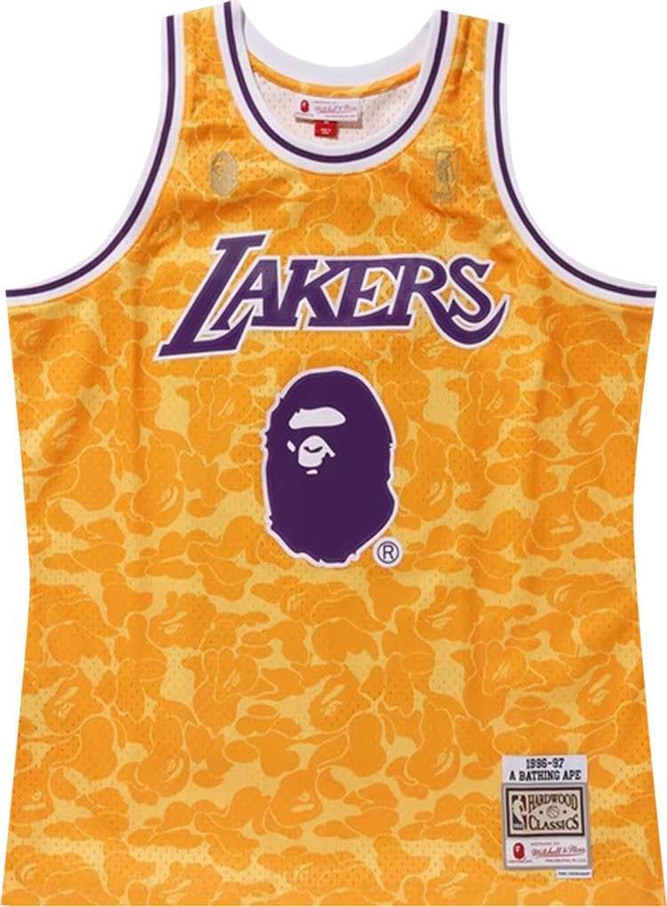 قميص BAPE x Mitchell &amp; Ness Lakers ABC Basketball Swingman Jersey 'Yellow'، أصفر