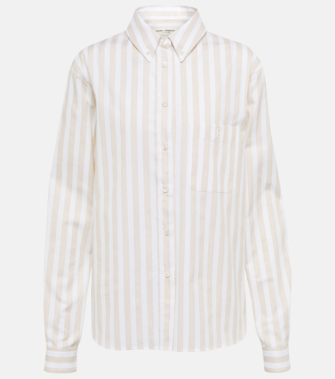 Cotton poplin striped shirt SAINT LAURENT, beige