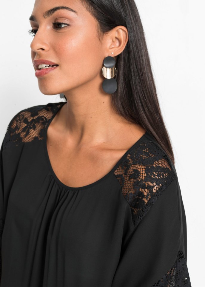 Bodyflirt blouse with lace details, black