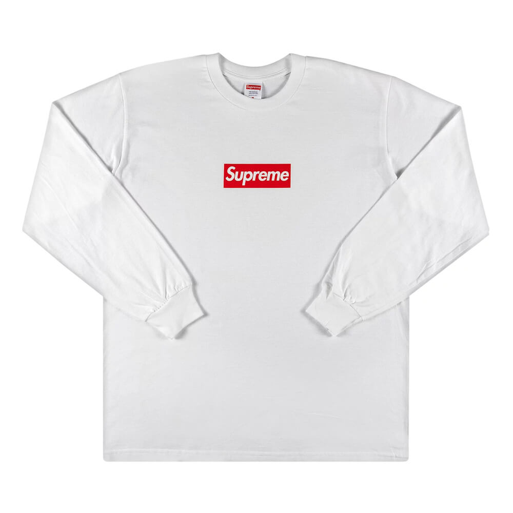 شعار Supreme Box بأكمام طويلة، أبيض