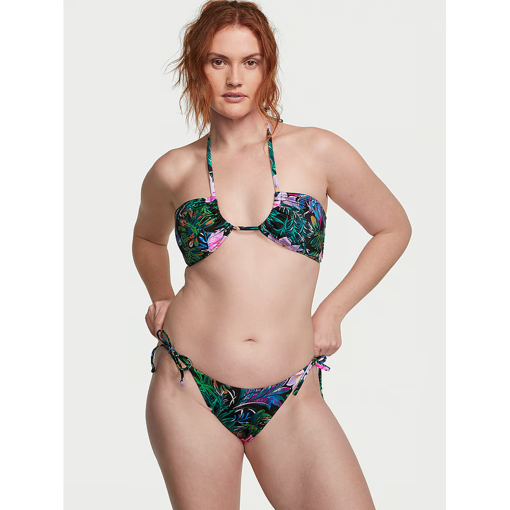 Victoria's Secret Swim Mix & Match Side-Tie Cheeky Smooth Bikini Bottom, Black Tropical