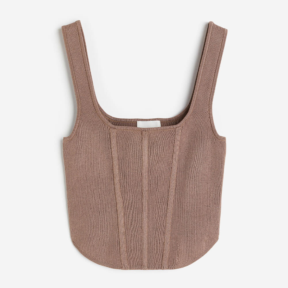 Top H&M Fine-knit Corset-style, beige