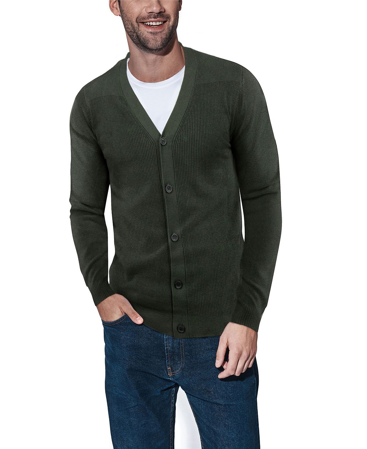 X-Ray Men's Basic Ribbed Cardigan