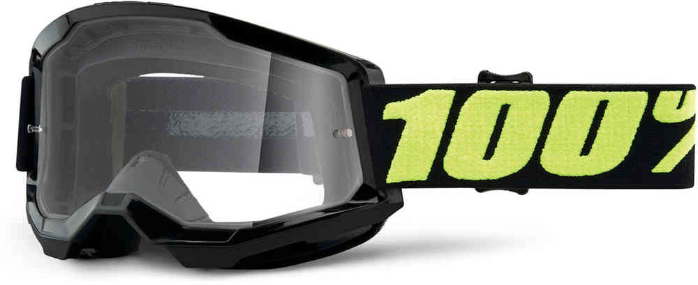 100% Strata 2 Clear Motocross Goggles, Black/Yellow