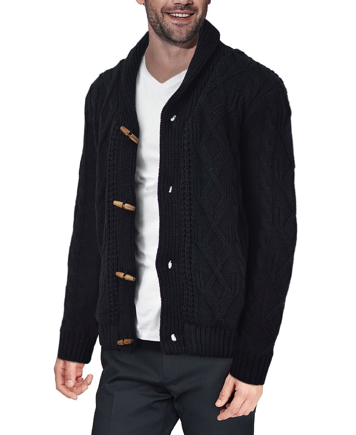 Men's knitted cardigan with shawl collar X-Ray, black