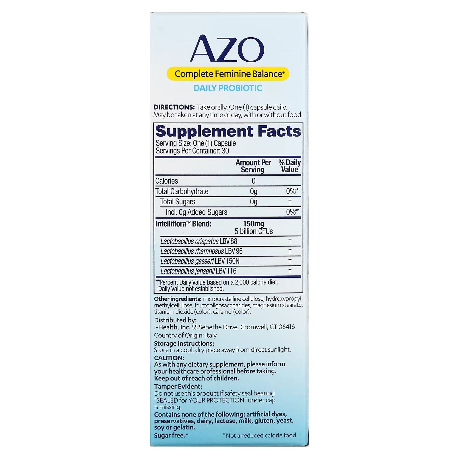 Azo, Complete Feminine Balance, a daily probiotic for women 30 capsules to take once daily