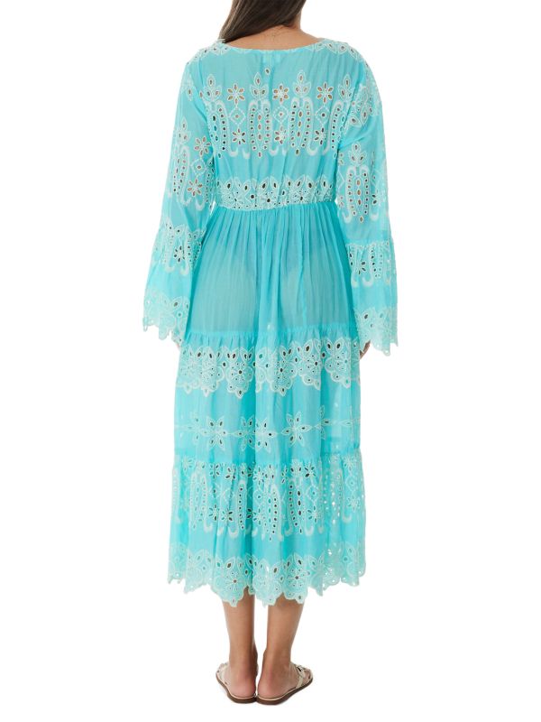 Ranee's lace midi dress with long sleeves schiffli, aqua