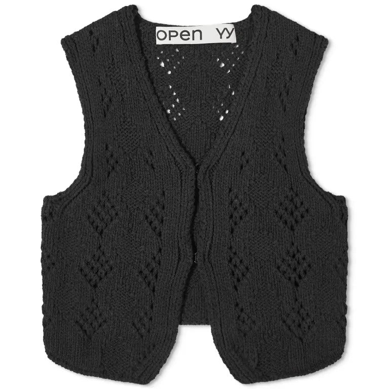 Open Yy Argyle Pointelle Knit Vest, Black