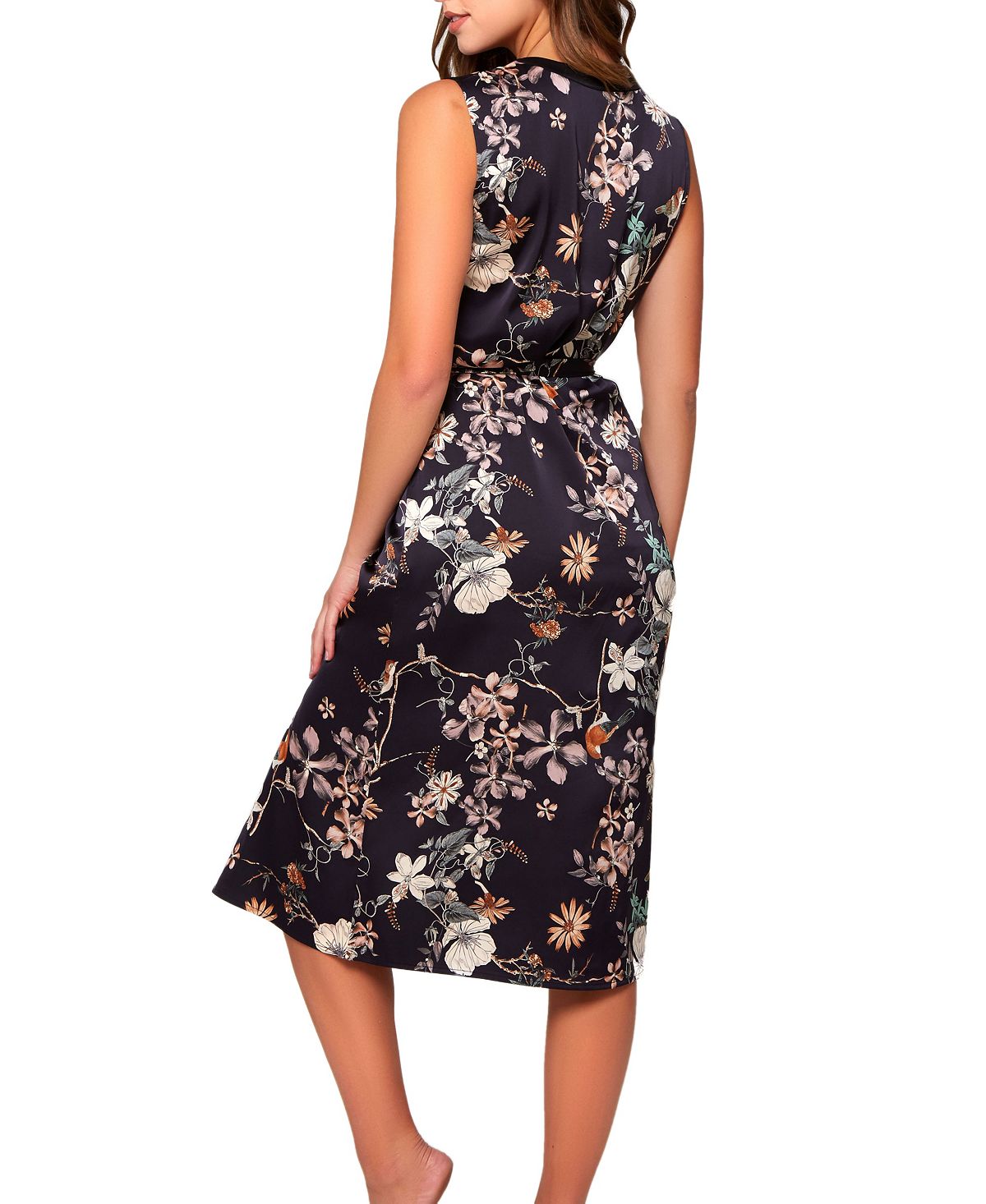 Women's dress or slip dress in stretch satin with floral print iris i  Collection, black