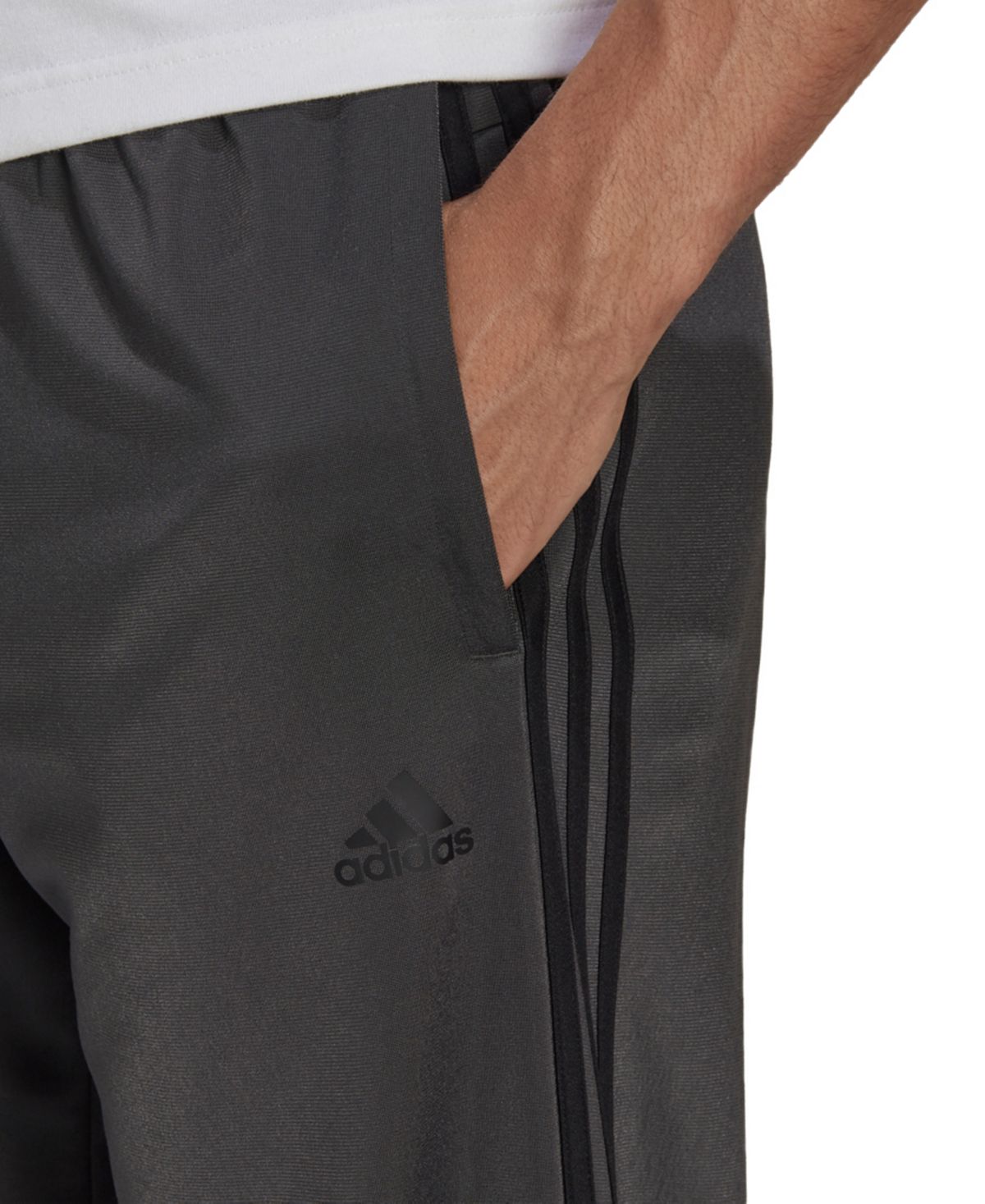 بنطلون رياضي Adidas Primegreen Essentials Warm-up Open Hem 3 Stripes، رمادي غامق