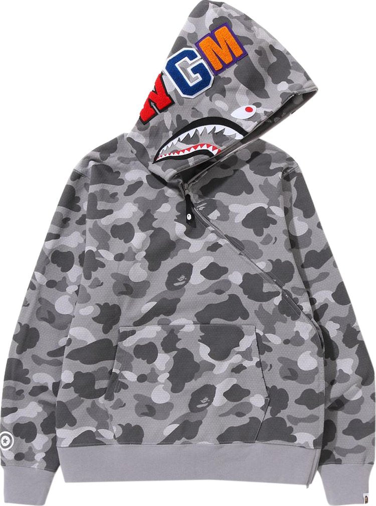 هودي بسحاب كامل من BAPE Honeycomb Camo Shark باللون الرمادي