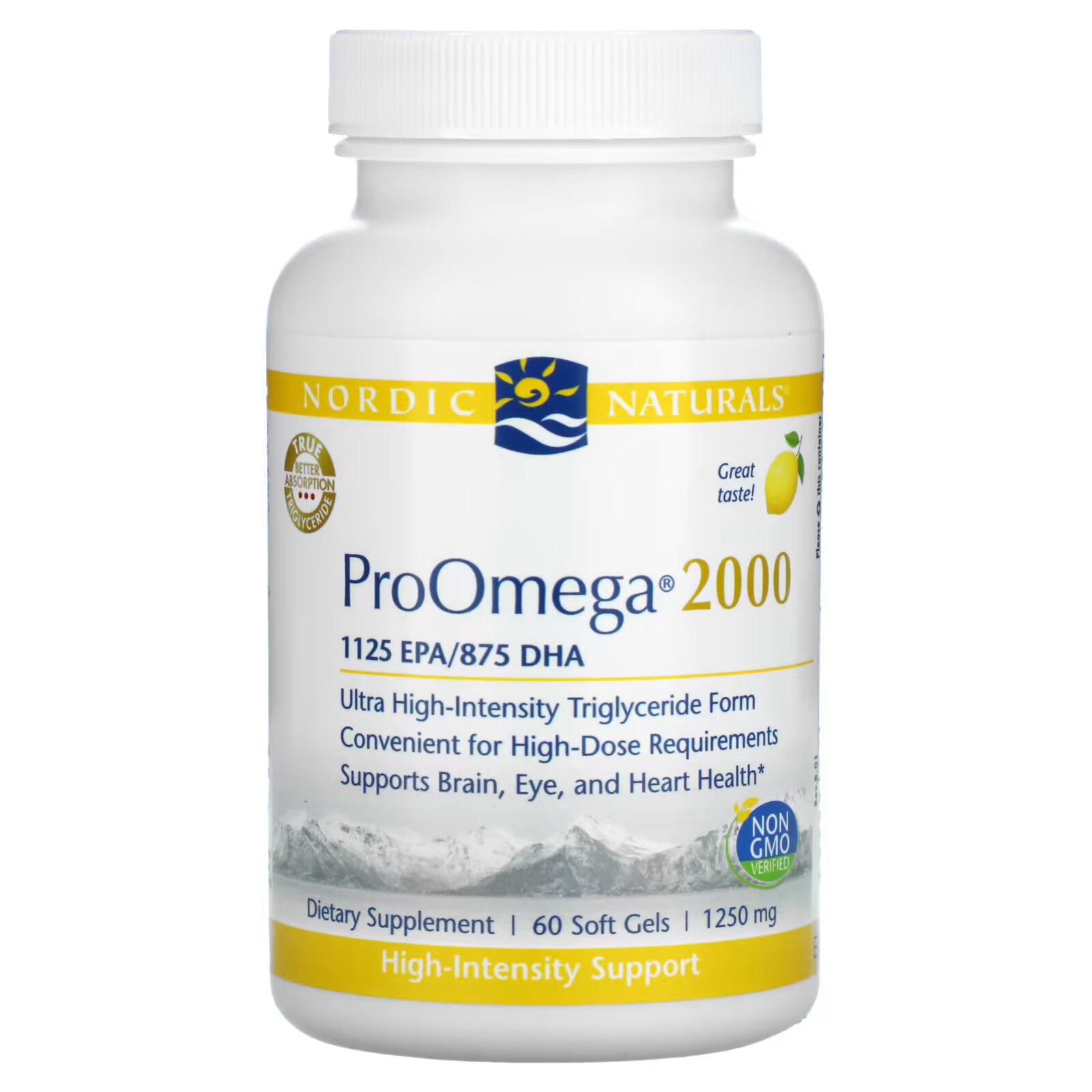 Nordic Naturals، ProOmega 2000، ليمون، 1250 مجم، 60 كبسولة هلامية