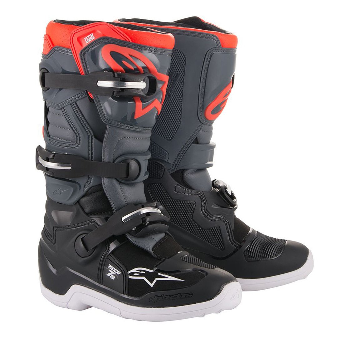 حذاء موتوكروس Alpinestars Tech 7S للشباب، أسود/رمادي/أحمر