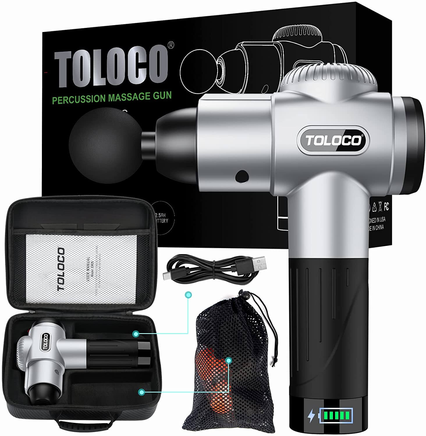 Percussion massager Toloco EM26 Handheld Deep Tissue, silver