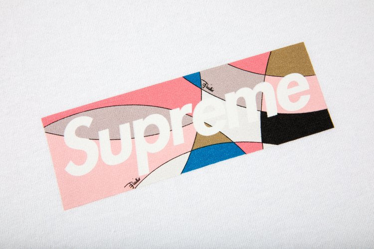 تي شيرت Supreme x Emilio Pucci Box Logo 'White/Dusty Pink'، أبيض