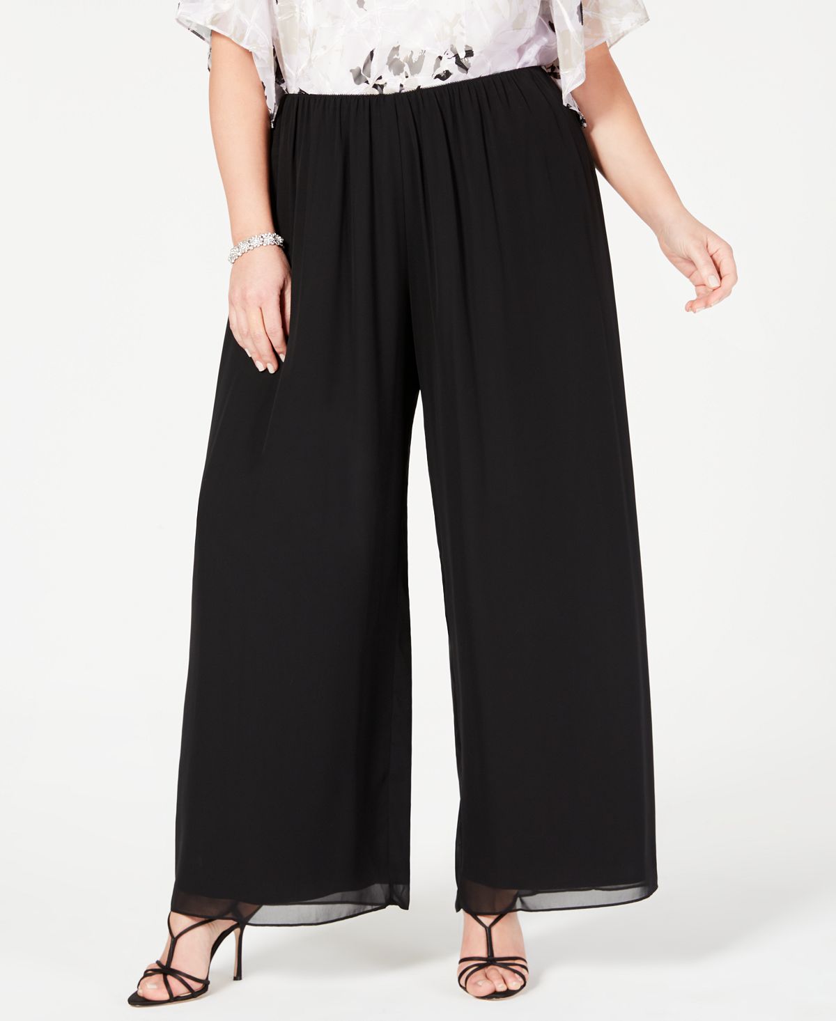 Alex Evenings Plus Size Wide Leg Chiffon Pants, Black