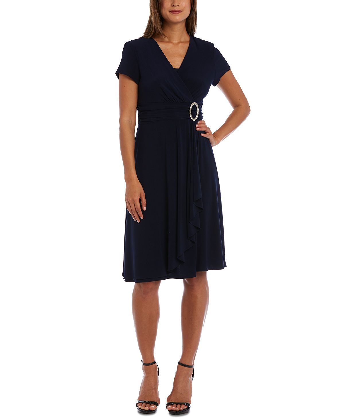 r&m richards short sleeve faux wrap dress R&M Richards blue