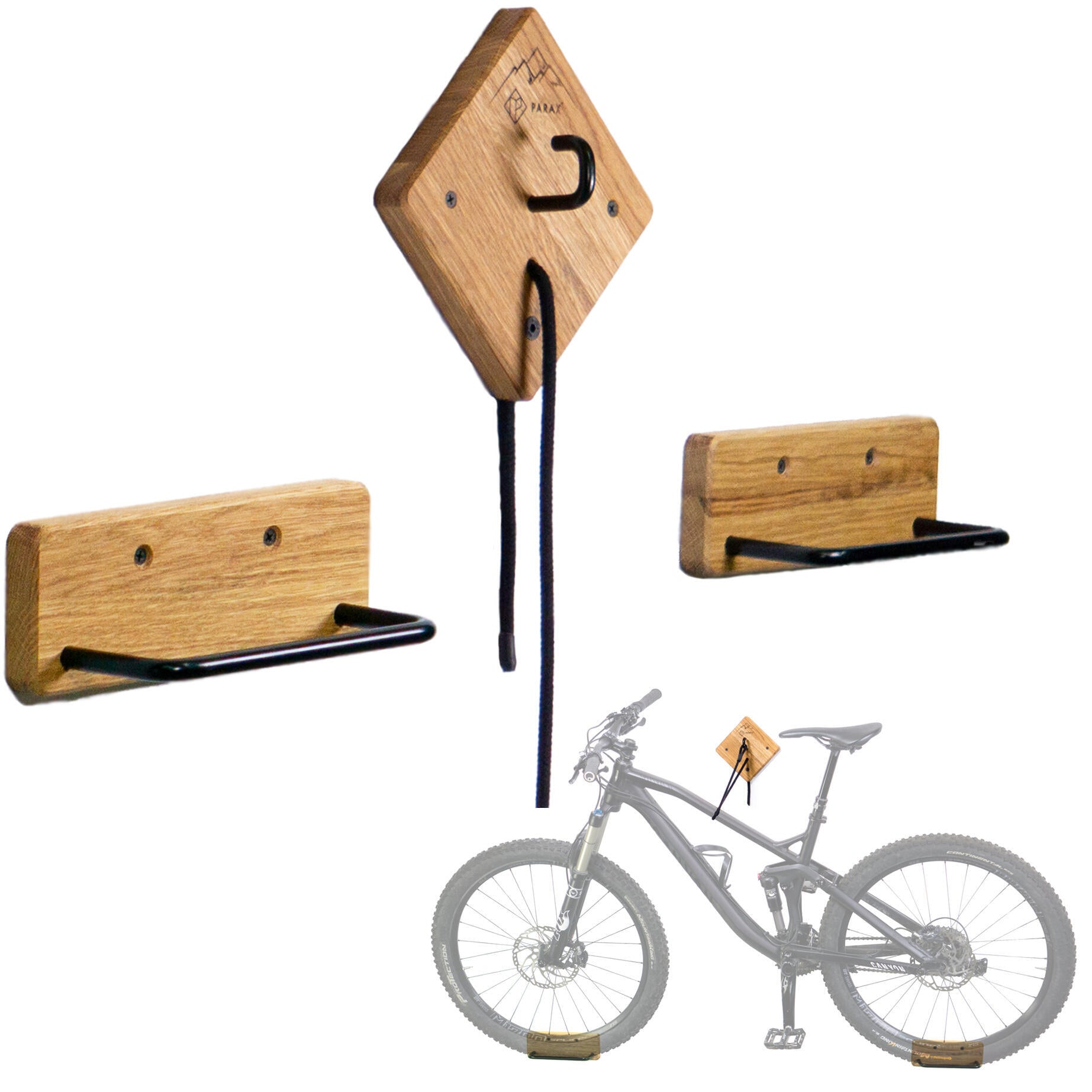 Bicycle wall mount - suitable for all bicycles - oak aluminum - U-RACK PARAX, brown