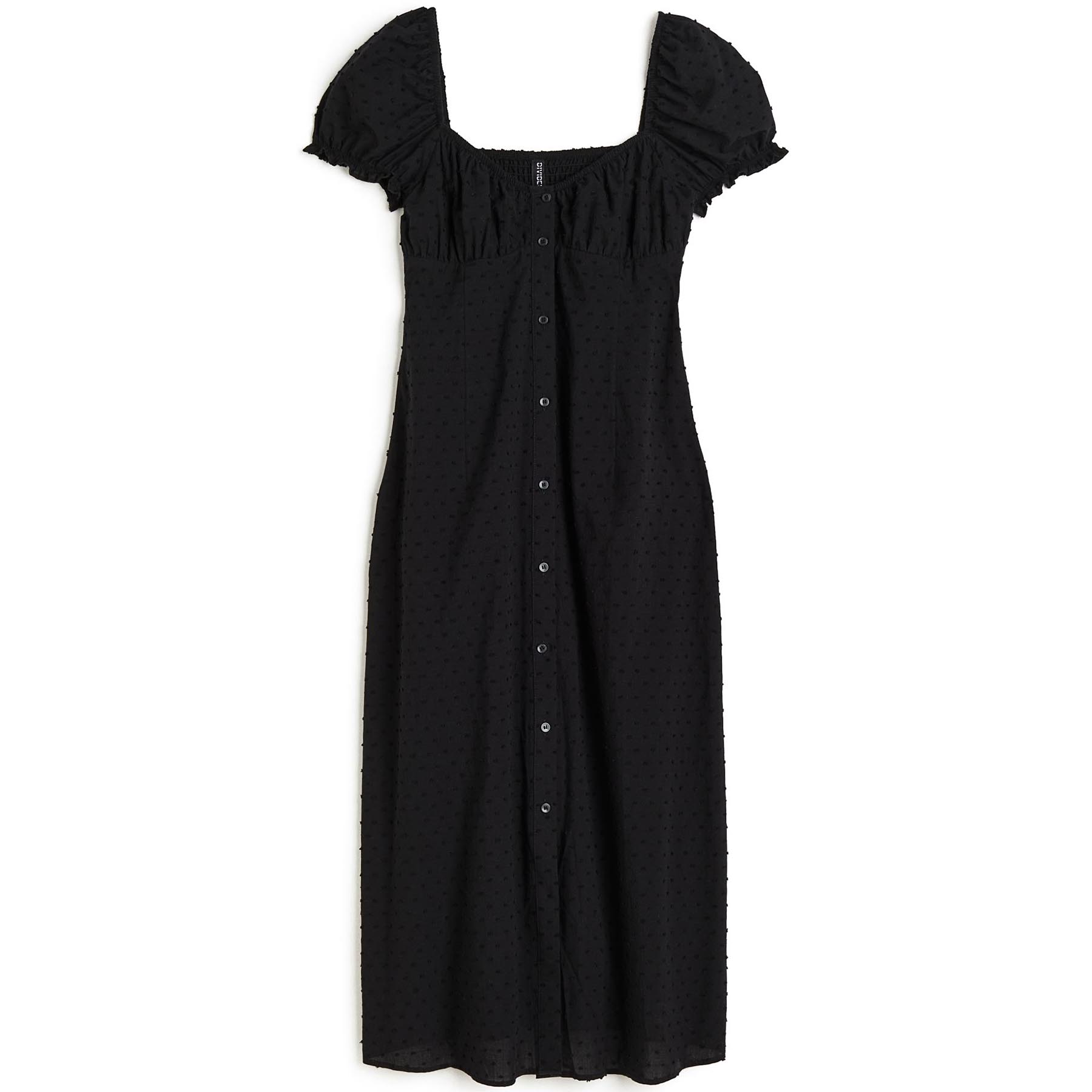 H&M Textured-weave Puff-sleeved dress, black