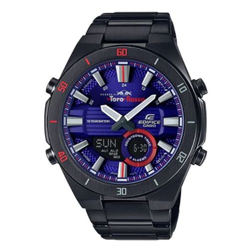 ساعة كاسيو EDIFICE Series SCUDERIA TORO ROSSO Sportses للرجال باللونين الأسود والأزرق، ساعة تناظرية باللون الأزرق