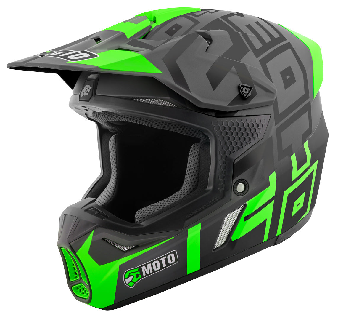 FC-Moto Merkur Flex Motocross Helmet, Black/Grey/Green