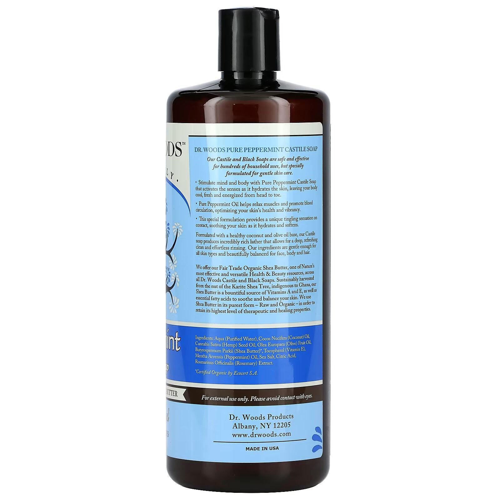 Dr.  Woods, Castile Soap with Peppermint and Shea Butter Fair Trade, 946 ml (32 fl oz)