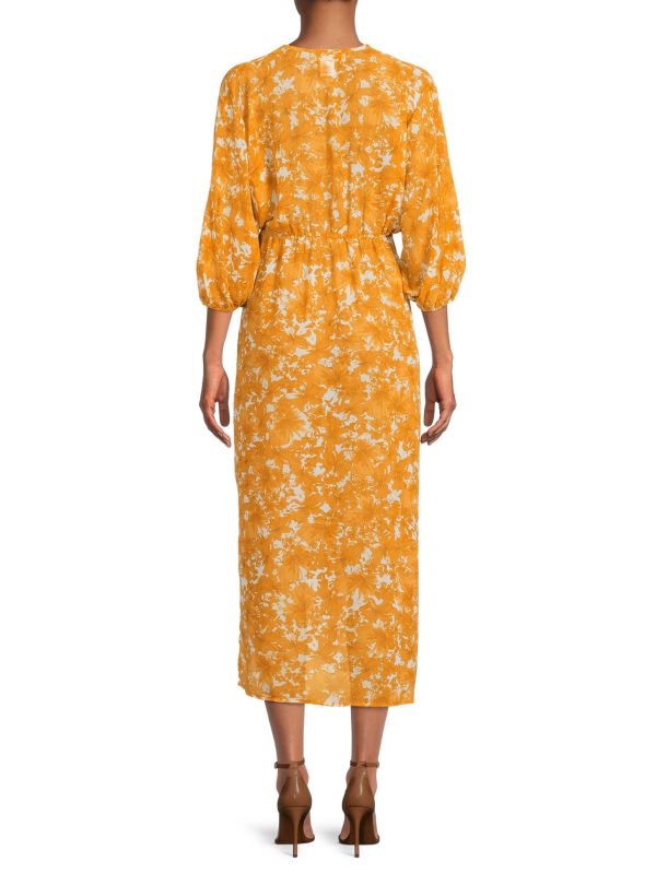 Renee C. floral chiffon midi dress, yellow