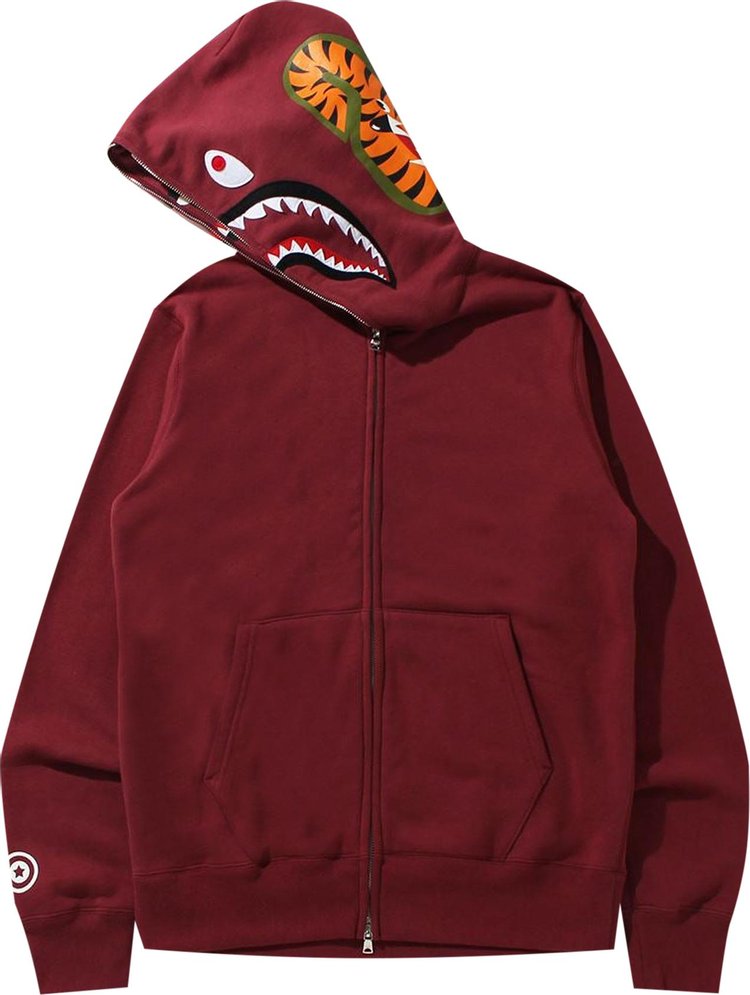 BAPE Double Side Shark Full Zip Hoodie 'Burgundy', red