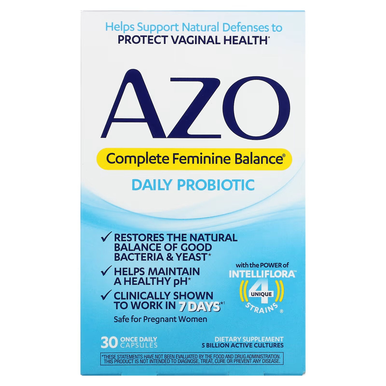 Azo, Complete Feminine Balance, a daily probiotic for women 30 capsules to take once daily