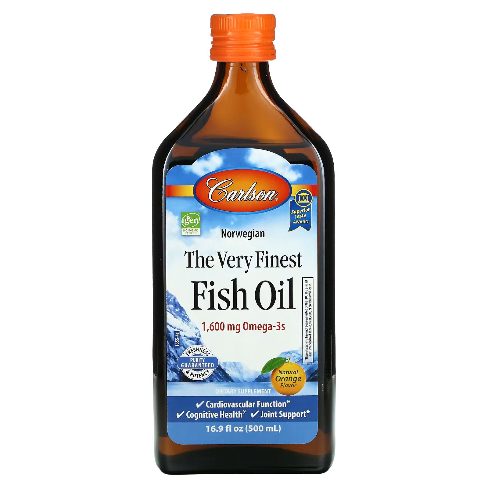 Dietary supplement Carlson fish oil, natural orange flavor 1600 mg, 500 ml