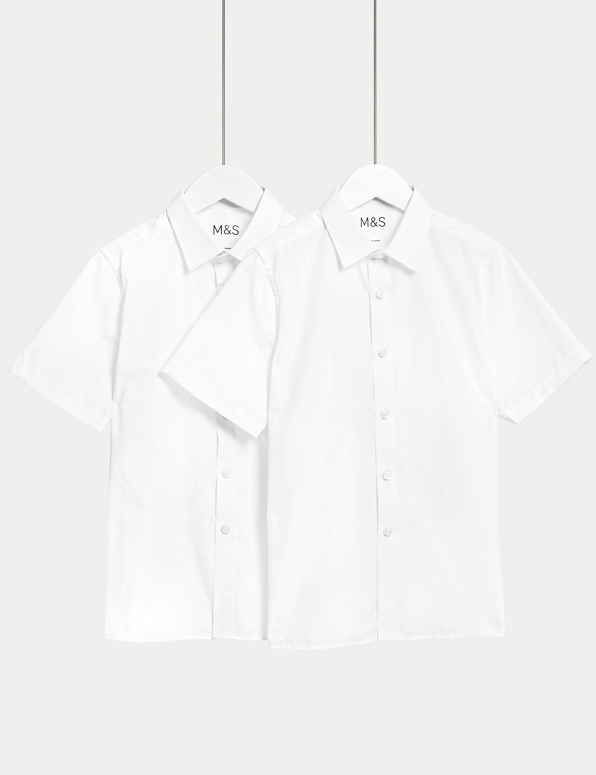 2 pairs of girls' (2-18 years) slim fit school shirts without ironing Marks & Spencer white