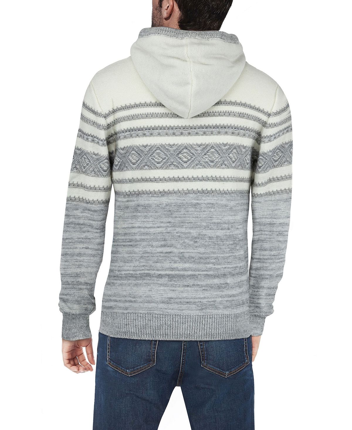 X-Ray striped men's hooded sweater, gray