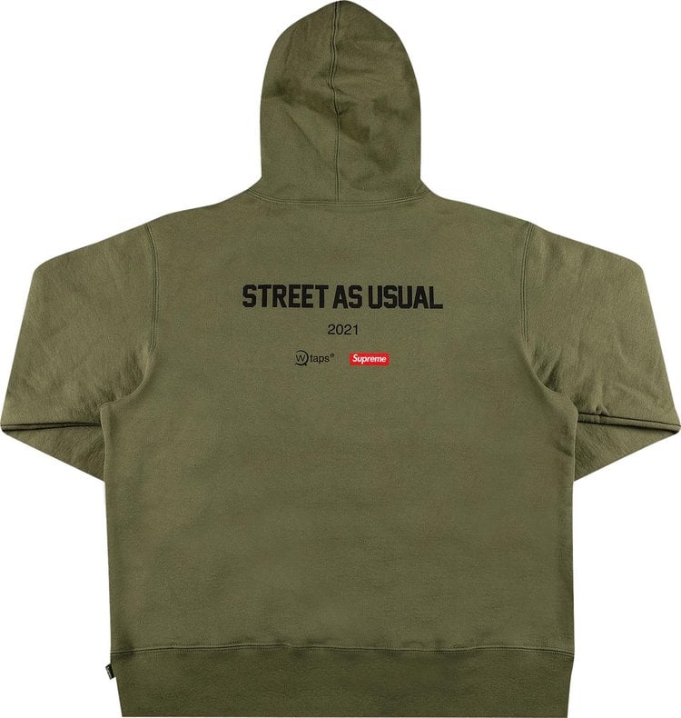 سويت شيرت Supreme x WTAPS Sic'em! سويت شيرت بغطاء رأس "Light Olive"، باللون الأخضر