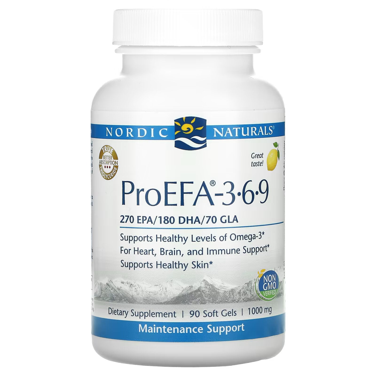 Nordic Naturals، ProEFA 3-6-9، ليمون، 1000 مجم، 90 كبسولة هلامية