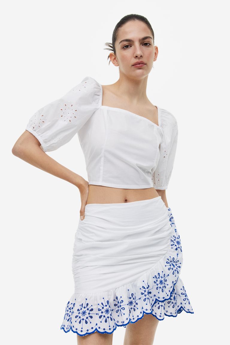 H&M embroidered skirt, white