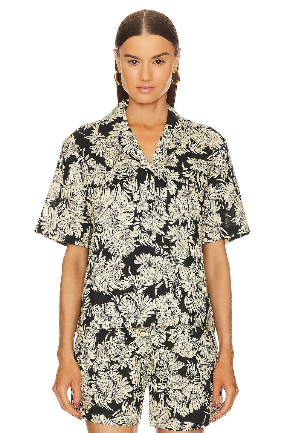 ANINE BING Hamilton Shirt in Black Floral Print