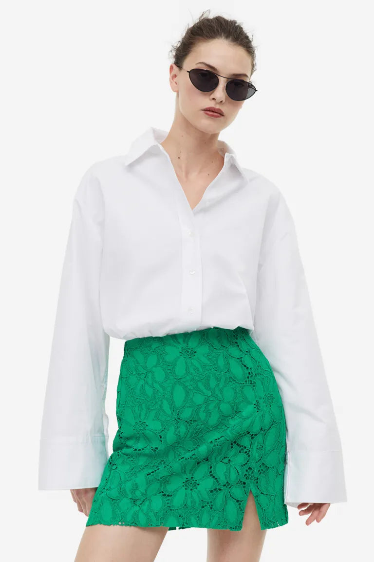 H&M lace miniskirt, green